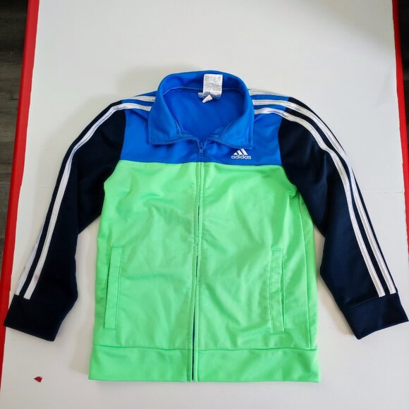 Adidas tracksuit Boys size 7 dark blue, blue and mint full zip - Picture 1 of 6